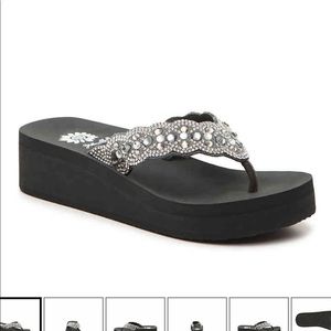 Yellow Box Ruby wedge flip flop